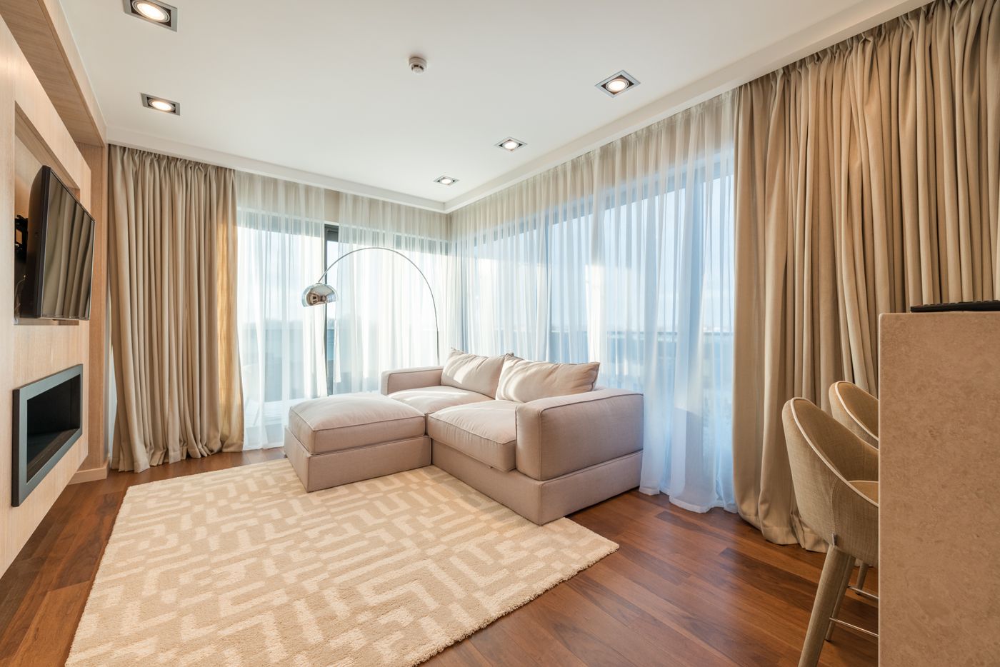 Wide glazing in a contemporary living room